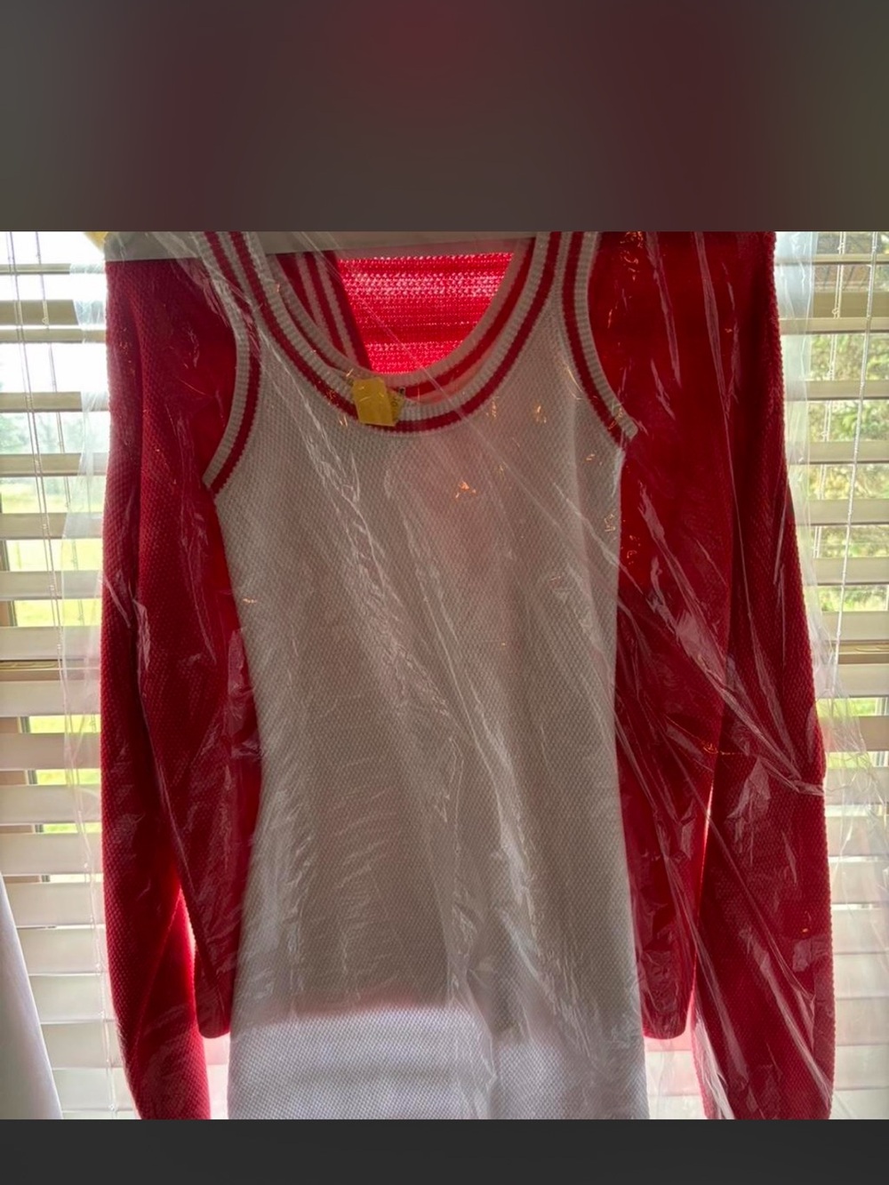Alo set dress and cardigan White & Red Sleeveless Knit Top with Red Trim